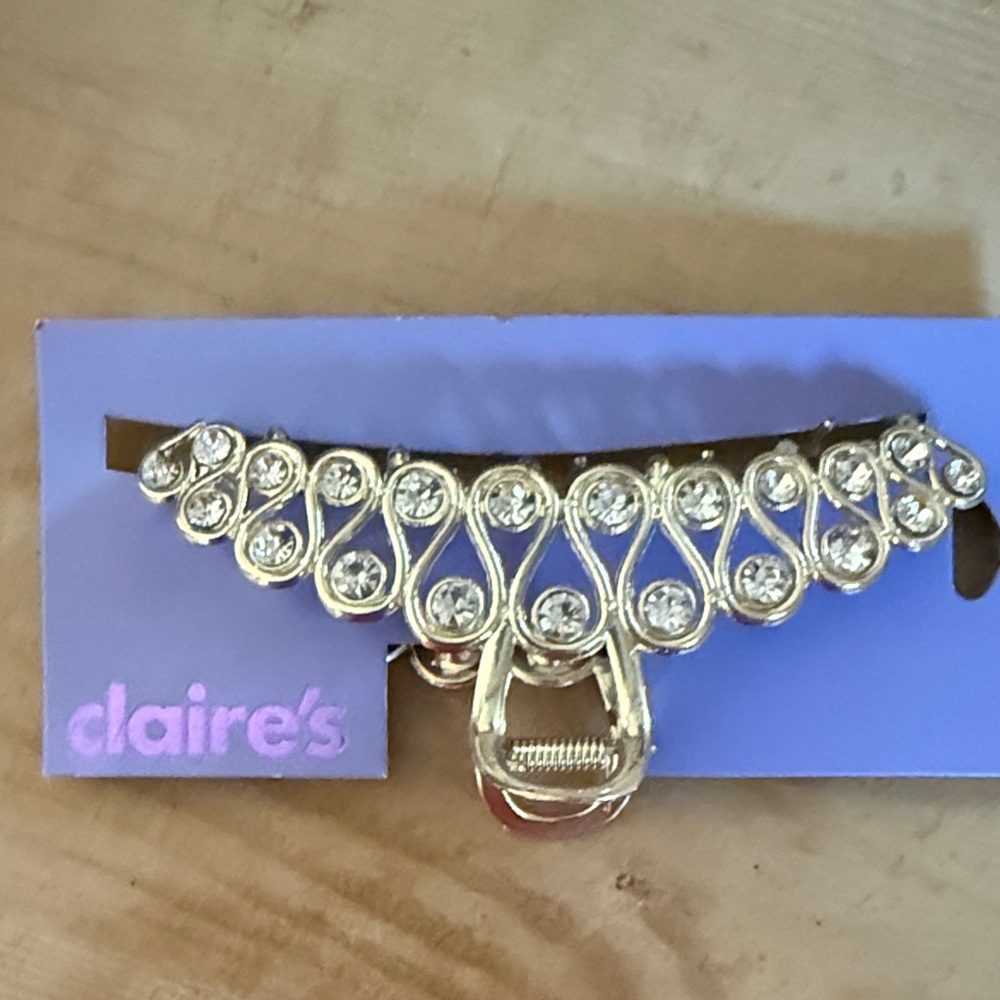 Claire's Elegant Gold Hair Clip with Sparkling Clear Stones
